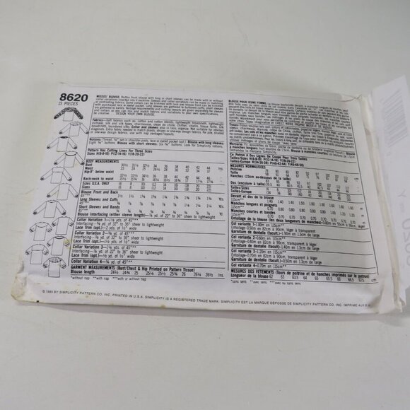 Simplicity 8620 sewing pattern Blouse, Shirt UNCUT Size 18-22 - Picture 9 of 9